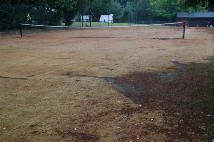 Artificial Grass Tennis Court Covered In Moss